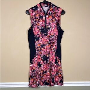 GGblue Luxe Sport Women’s Golf Athleisure Floral Print Zip-Up Mini Dress